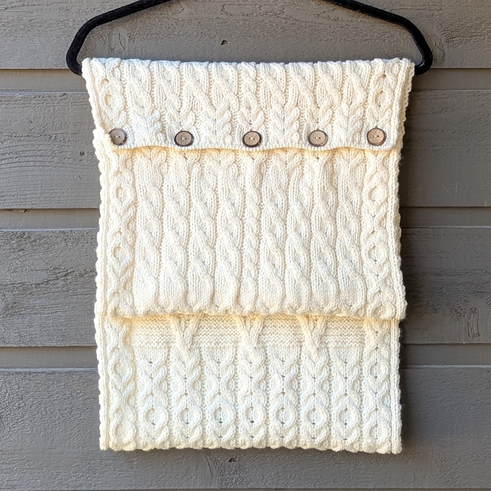 NWOT Aran Sweater Market Cream Cable Knit Scarf Buttons 100% Merino Wool